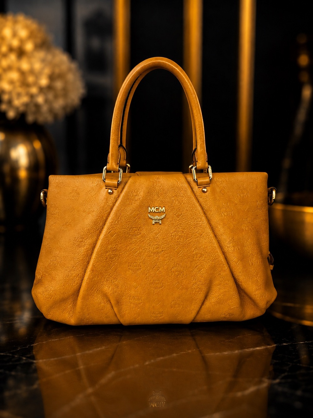 MCM Visetos Glam Cognac Brown Leather Satchel | Like New | Vintage